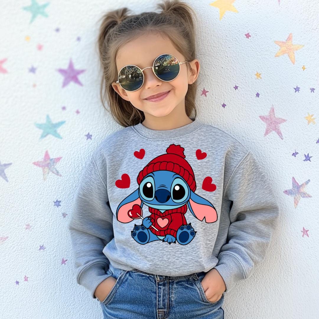 Cute Blue Alien Sucker and Hearts Kids Shirt