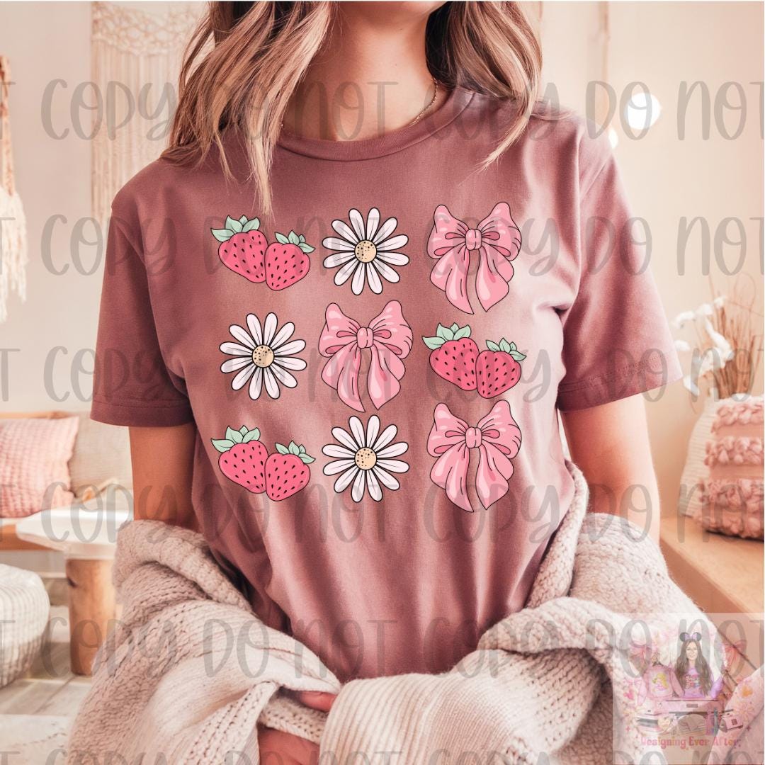 Summer Vibes Floral Pink Bows Strawberry Shirt