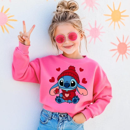 Cute Blue Alien Sucker and Hearts Kids Shirt