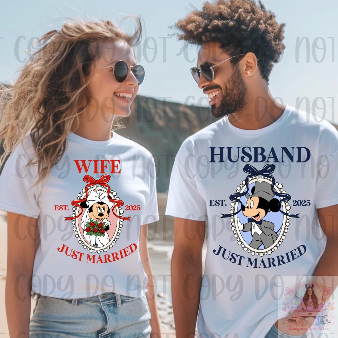Magical Mouse Couples Just Married Husband Shirt