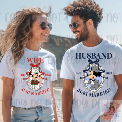 Magical Mouse Couples Just Married Husband Shirt